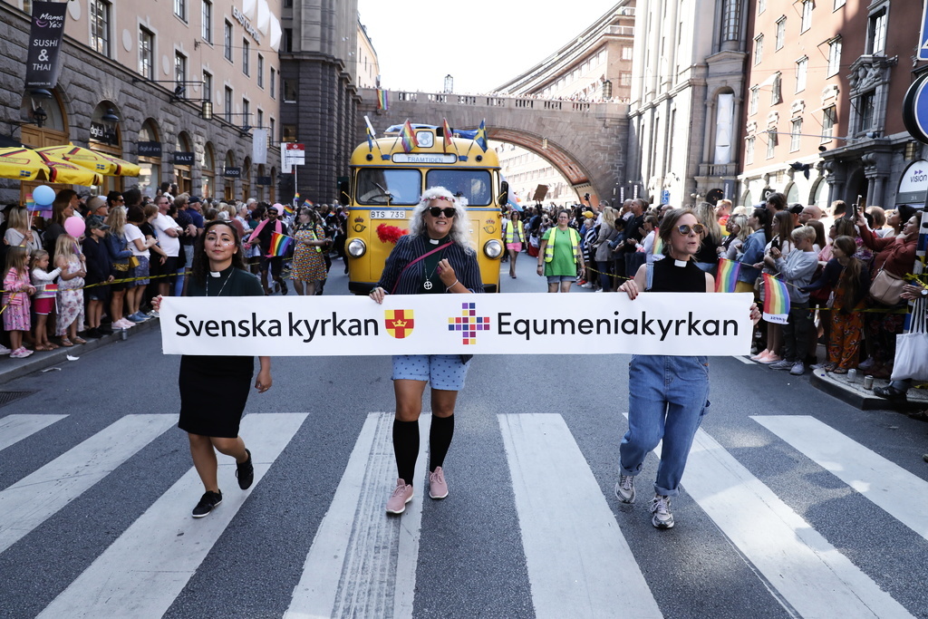 Svenska kyrkan - Equmeniakyrkan Stockholm Pride Festival, paraden, Stockholm 2019.